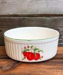 Large vintage retro fruit-patterned porcelain ramekin