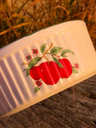 Grand ramequin rétro vintage en porcelaine motif fruits