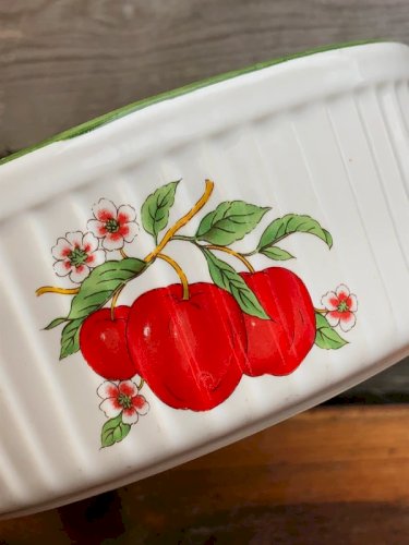 Grand ramequin rétro vintage en porcelaine motif fruits