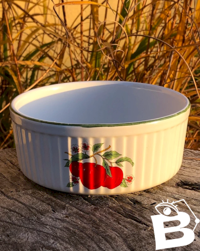 Grand ramequin rétro vintage en porcelaine motif fruits