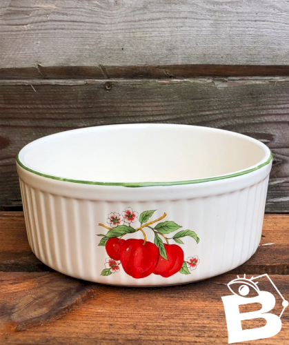 Grand ramequin rétro vintage en porcelaine motif fruits