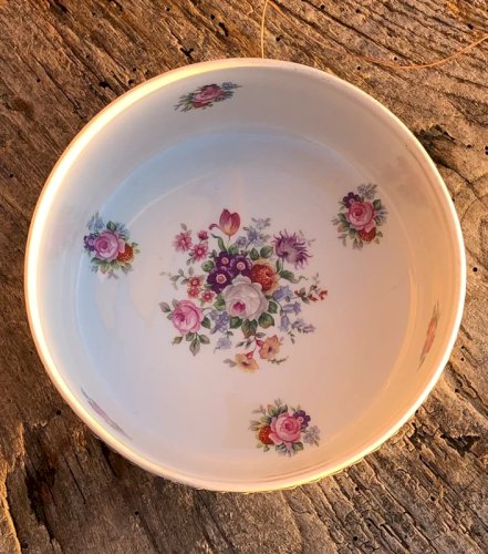 Grand ramequin rétro vintage en porcelaine Pillivuyt motif fleurs