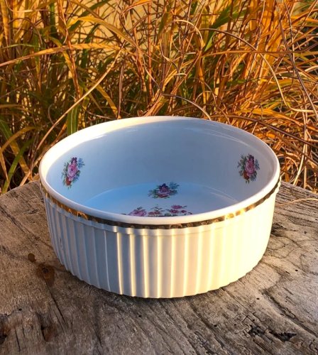 Grand ramequin rétro vintage en porcelaine Pillivuyt motif fleurs