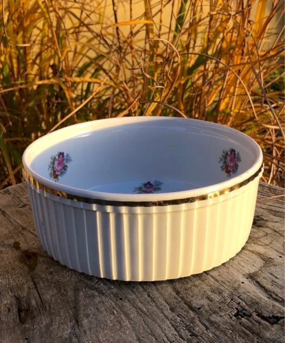 Grand ramequin rétro vintage en porcelaine Pillivuyt motif fleurs