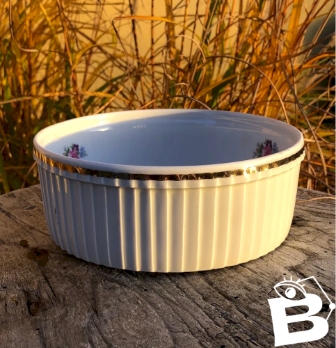 Grand ramequin rétro vintage en porcelaine Pillivuyt motif fleurs