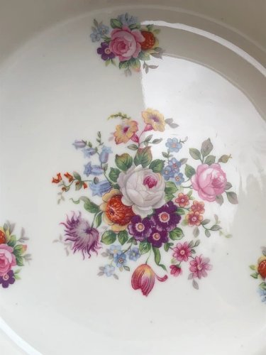 Grand ramequin rétro vintage en porcelaine Pillivuyt motif fleurs