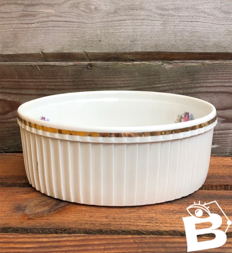 Grand ramequin rétro vintage en porcelaine Pillivuyt motif fleurs