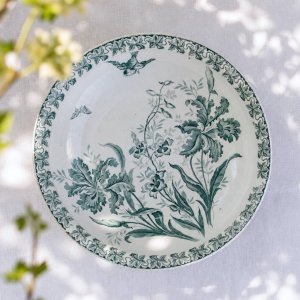 Large salad bowl / basin 19th century ironstone bird signed Moulin des Loups