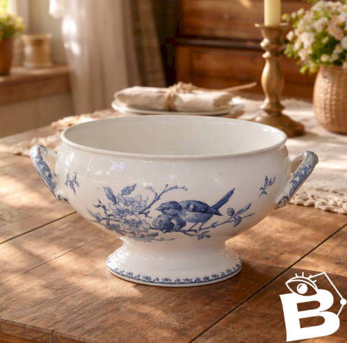 Grand saladier / légumier XIXe terre de fer signé Sarreguemines Favori