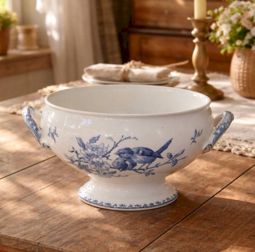 Grand saladier / légumier XIXe terre de fer signé Sarreguemines Favori