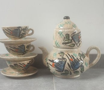 Grand service à thé céramique signée Vallauris, vintage 1960.