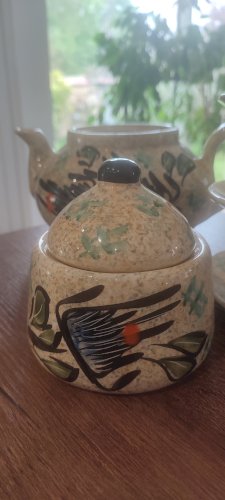 Grand service à thé céramique signée Vallauris, vintage 1960.