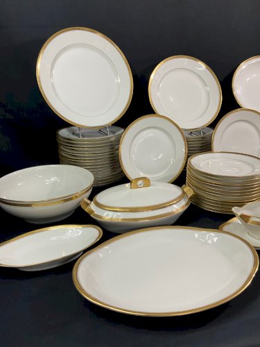 Grand service de table porcelaine de Limoges frise or 24 carats double couche