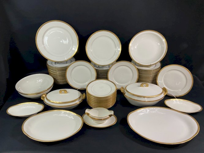 Grand service de table porcelaine de Limoges frise or 24 carats double couche