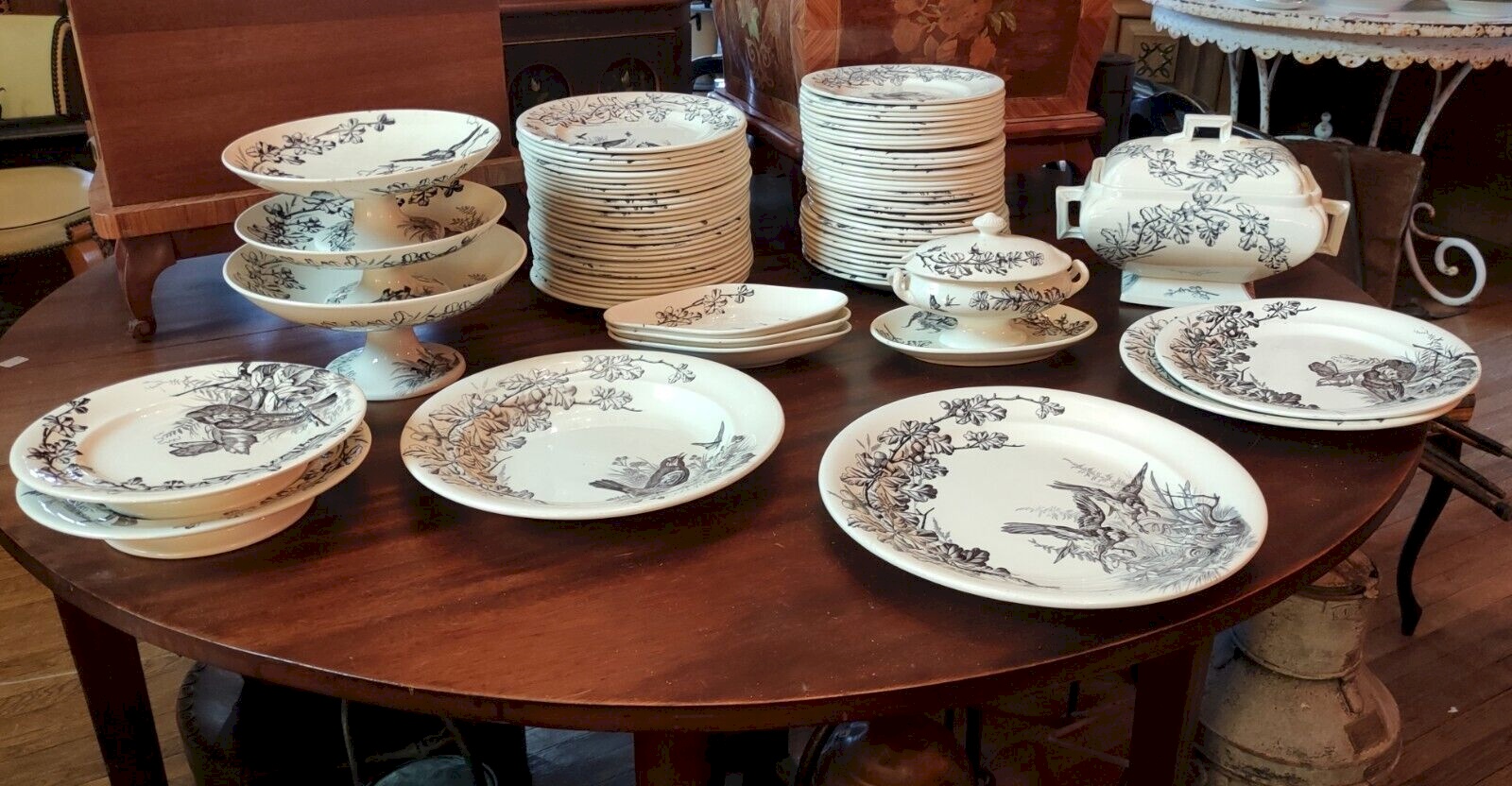 Ancienne Petite Soupière En Faïence Terre De Fer HB & Cie Choisy Le Ro Modele Oiseaux