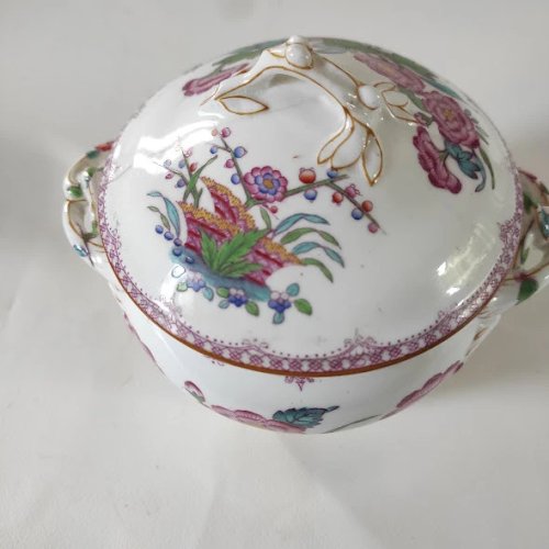 Grand sucrier ancien Anglais en porcelaine, Victor Saglier Mintons N°215