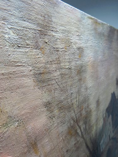 Grand tableau ferme sur étang ancien XIXe signature huile sur toile lin