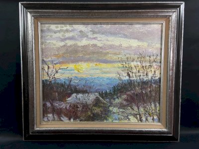 Large painting Georges ROCHER 1927-1984 snowy landscape Auvergne Massif du Sancy