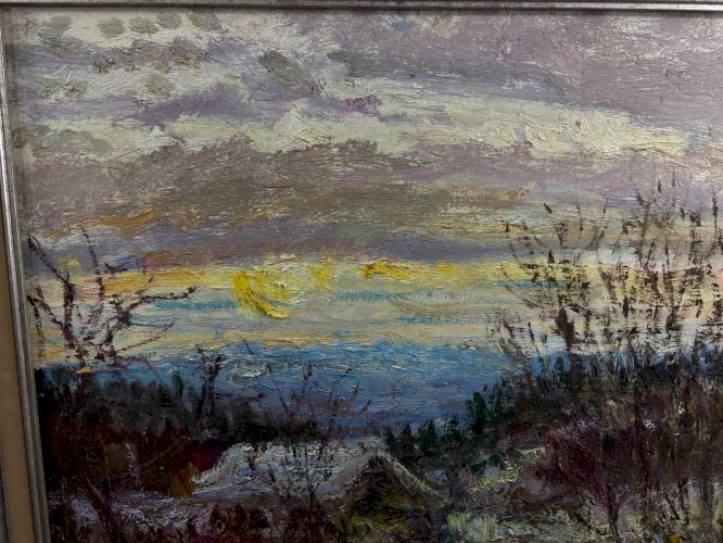 Grand tableau Georges ROCHER 1927-1984 paysage enneigé Auvergne Massif du Sancy