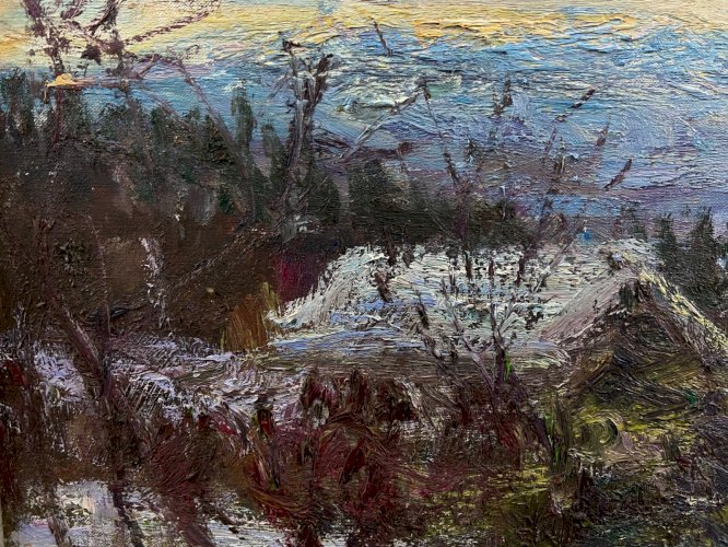 Grand tableau Georges ROCHER 1927-1984 paysage enneigé Auvergne Massif du Sancy