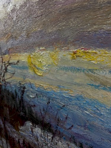 Grand tableau Georges ROCHER 1927-1984 paysage enneigé Auvergne Massif du Sancy