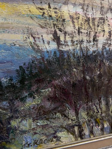 Grand tableau Georges ROCHER 1927-1984 paysage enneigé Auvergne Massif du Sancy