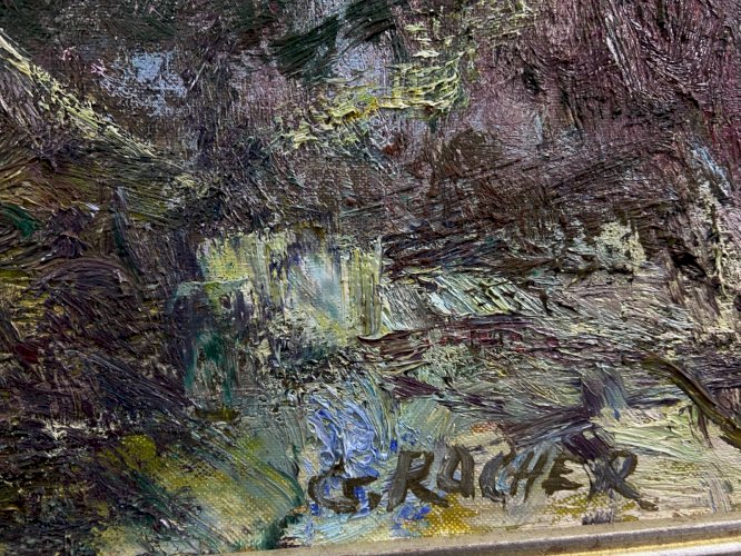 Grand tableau Georges ROCHER 1927-1984 paysage enneigé Auvergne Massif du Sancy