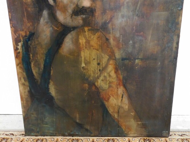 GRAND TABLEAU HUILE SUR PANNEAU L'OUVRIER DE O.CHEVALIER 2001