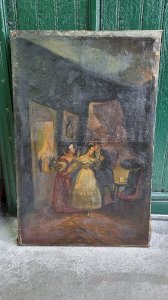 LARGE OIL PAINTING ON CANVAS TO BE RESTORED FROM THE 19TH CENTURY