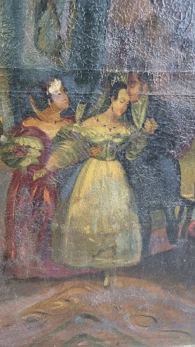 GRAND TABLEAU HUILE SUR TOILE A RESTAURER DU XIX ème SIECLE