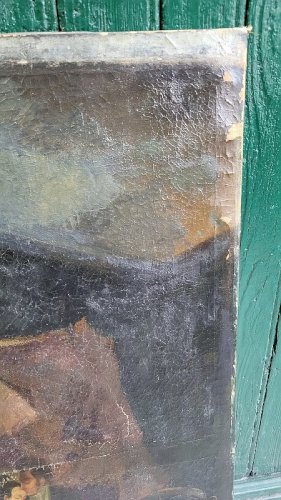 GRAND TABLEAU HUILE SUR TOILE A RESTAURER DU XIX ème SIECLE