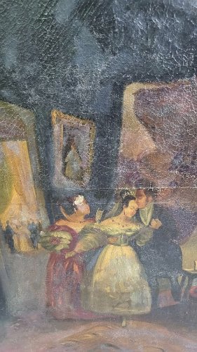 GRAND TABLEAU HUILE SUR TOILE A RESTAURER DU XIX ème SIECLE