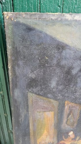 GRAND TABLEAU HUILE SUR TOILE A RESTAURER DU XIX ème SIECLE