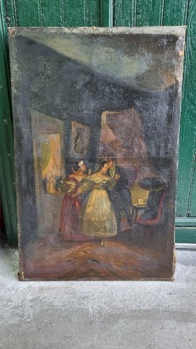 GRAND TABLEAU HUILE SUR TOILE A RESTAURER DU XIX ème SIECLE