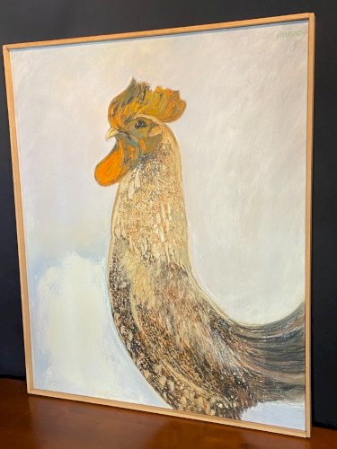 Grand tableau huile sur toile au coq signée Yves BOUGEARD
