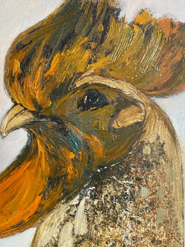 Grand tableau huile sur toile au coq signée Yves BOUGEARD