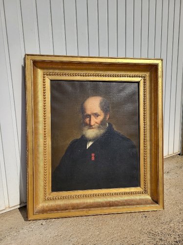 GRAND TABLEAU HUILE SUR TOILE D'UN PERSONNAGE BARBU  DU XIX ème SIECLE