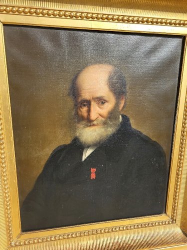 GRAND TABLEAU HUILE SUR TOILE D'UN PERSONNAGE BARBU  DU XIX ème SIECLE