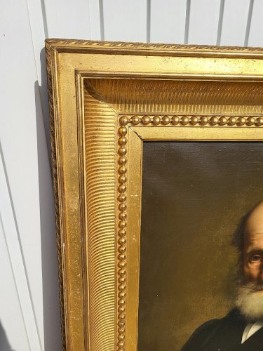 GRAND TABLEAU HUILE SUR TOILE D'UN PERSONNAGE BARBU  DU XIX ème SIECLE