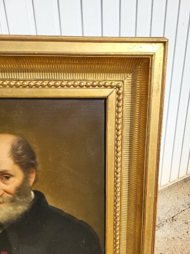 GRAND TABLEAU HUILE SUR TOILE D'UN PERSONNAGE BARBU  DU XIX ème SIECLE
