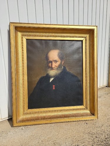 GRAND TABLEAU HUILE SUR TOILE D'UN PERSONNAGE BARBU  DU XIX ème SIECLE
