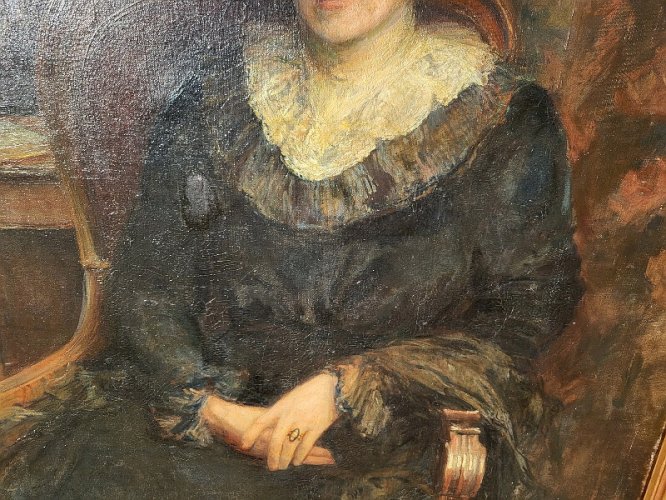 GRAND TABLEAU HUILE SUR TOILE D'UNE DAME SIGNE L. VITTON