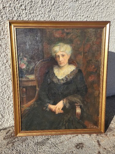GRAND TABLEAU HUILE SUR TOILE D'UNE DAME SIGNE L. VITTON