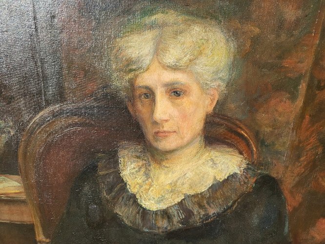 GRAND TABLEAU HUILE SUR TOILE D'UNE DAME SIGNE L. VITTON