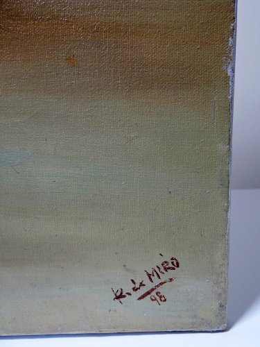 Grand tableau huile sur toile vintage nu De Miro années 90
