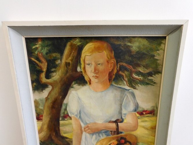 GRAND TABLEAU LA FILLE AU CHAPEAU 80X120 DE LUCIENNE BOSQUET