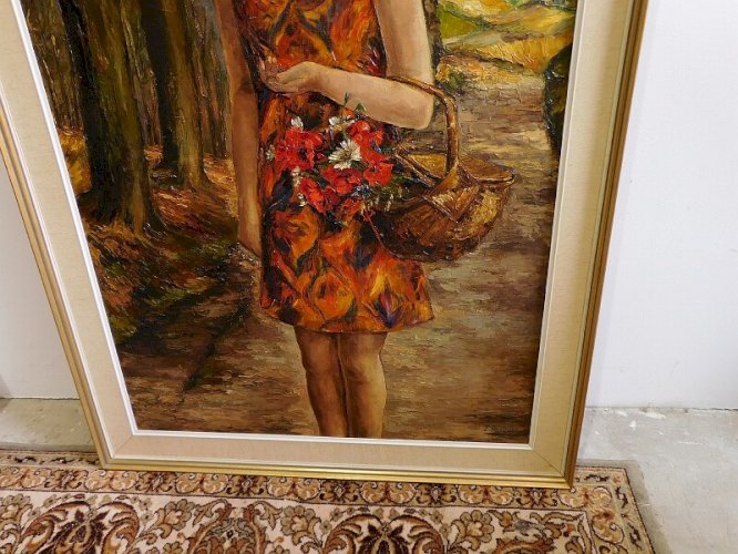 GRAND TABLEAU LA FILLE AU PANIER 85X124 DE LUCIENNE BOSQUET