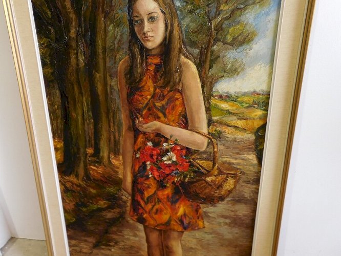 GRAND TABLEAU LA FILLE AU PANIER 85X124 DE LUCIENNE BOSQUET