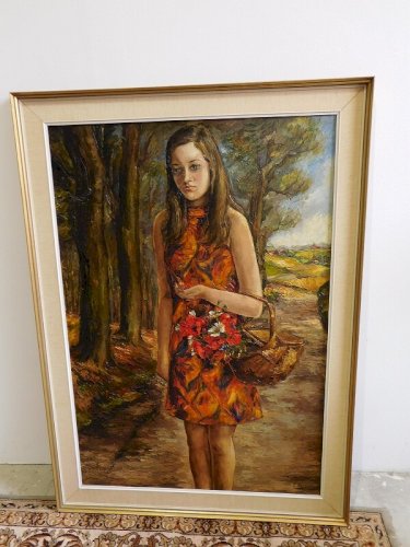 GRAND TABLEAU LA FILLE AU PANIER 85X124 DE LUCIENNE BOSQUET