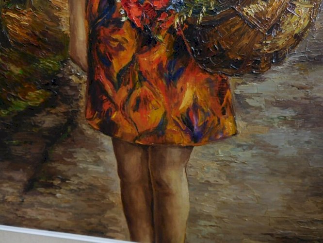 GRAND TABLEAU LA FILLE AU PANIER 85X124 DE LUCIENNE BOSQUET